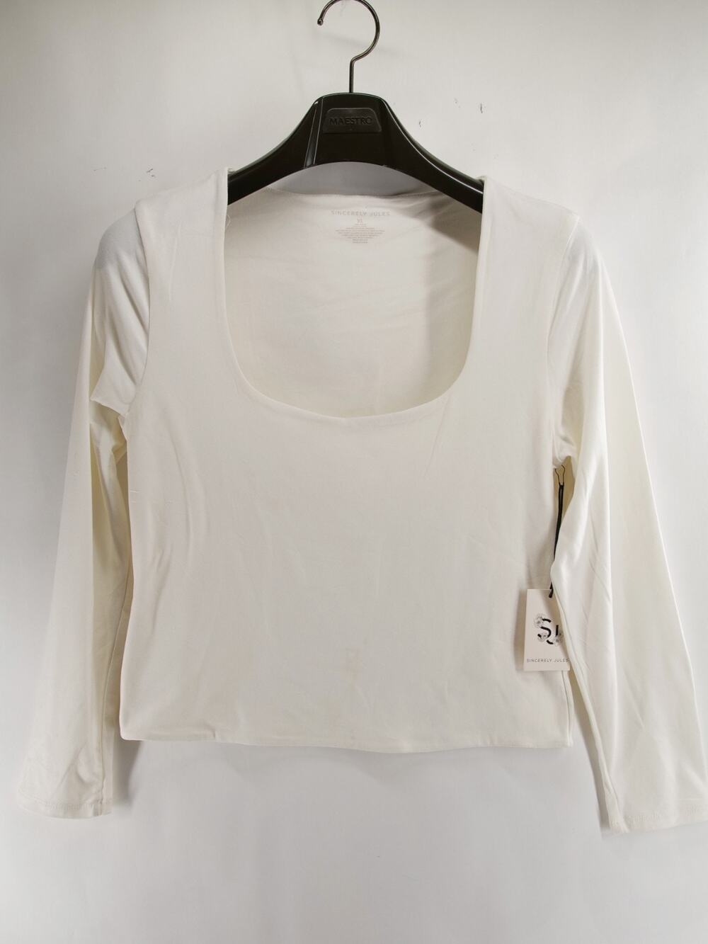 Sincerely Jules Womens XL Off-White Square Neck Long Sleeve Top NWT Casual Basic